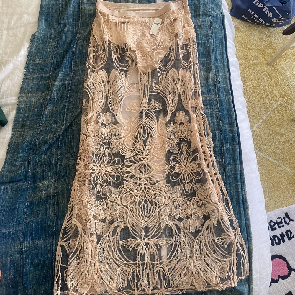 By Anthropologie Sheer Embroidered Skirt